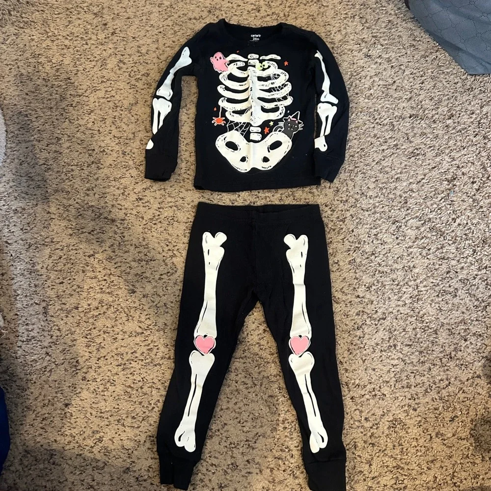 Carters Toddler Girls Skeleton Halloween Pajama Set Black Pink 24M Long Sleeve